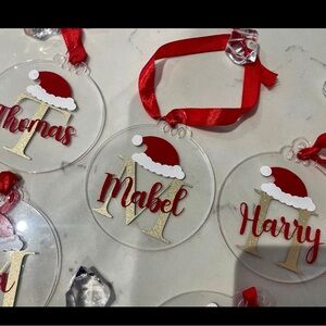 Personalized Holiday Ornament with Red Ribbon